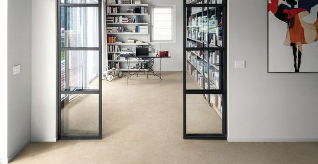 Natural stone floor tiles in a modern office space